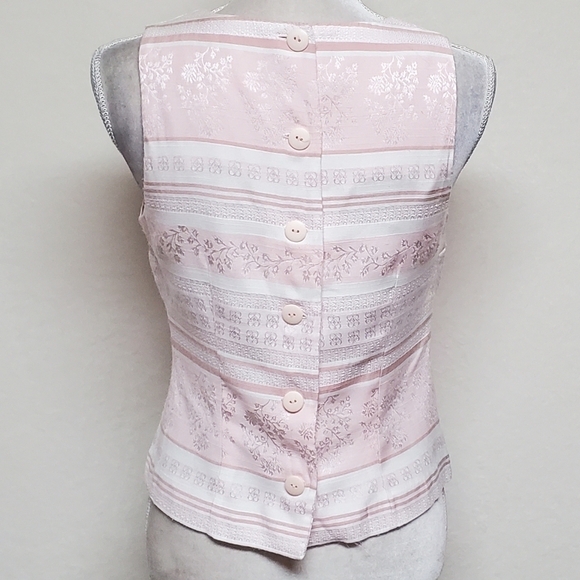 Vintage Josephine Pastel Pink Floral Satin Vest Lavallière Button Up Blouse Set - Picture 9 of 16
